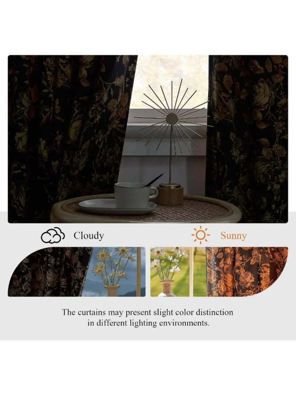 Soft Velvet Retro Gold Floral Curtains, 2 Panels, W52 x L84, Elegant Drapes
